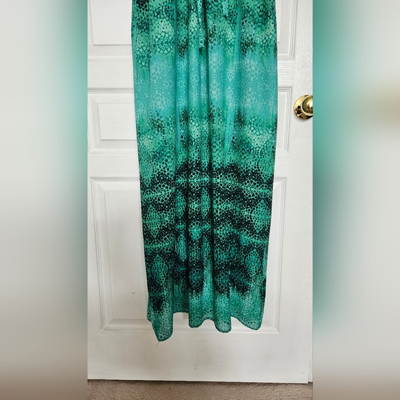 Patterned teal and navy maxi dress w tie waist detail - Picture 6 of 7